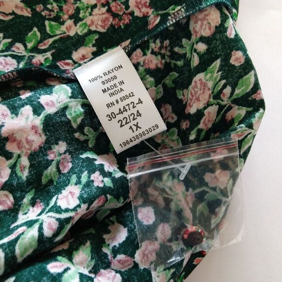 Woman Within Button Front Mixed Print Tunic Plus Size 1X 22/24 NWT Green Floral - Picture 7 of 7